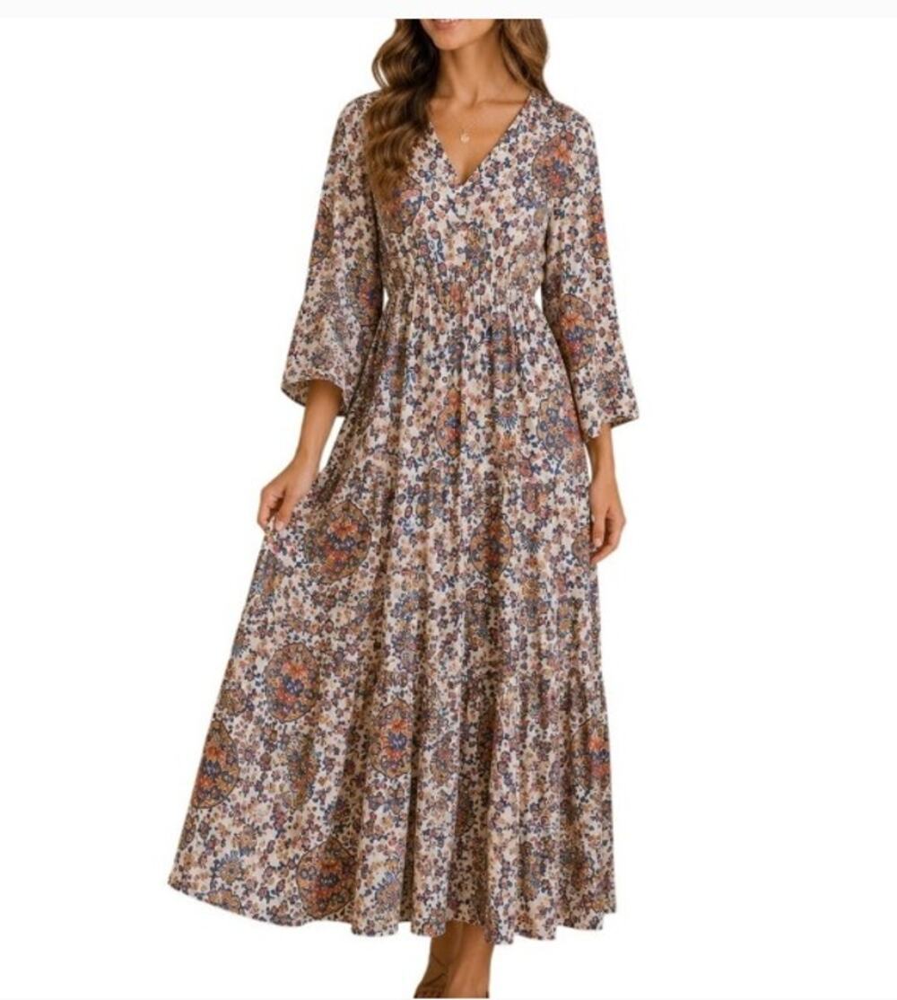 Boemo by Anthropologie Floral Print Maxi Dress, Size L